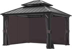 Covered Outdoor Yarn-Dyed Gazebo Curtains Replacement Universal 4-Panel Sidewalls 10' x 12', Outdoor Gazebo Privacy Curtains with Zipper, Replacement for Patio, Outdoor and Backyard (Curtain Only)
