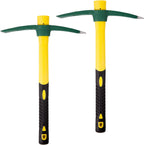 2 Packs 15 Inch Pick Mattock Hoe, KINJOEK 1.5Lbs Forged Weeding Garden Pick Axe with Fiberglass Handle for Digging Loosening Soil, Gardening, Camping or Prospecting