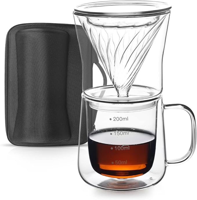 TaiLake Coffee Self Brewing Cup - Perfect for Single Serve Coffee - Experience the Art of One Cup Pour Over Coffee Maker(Vortex Filter Set)