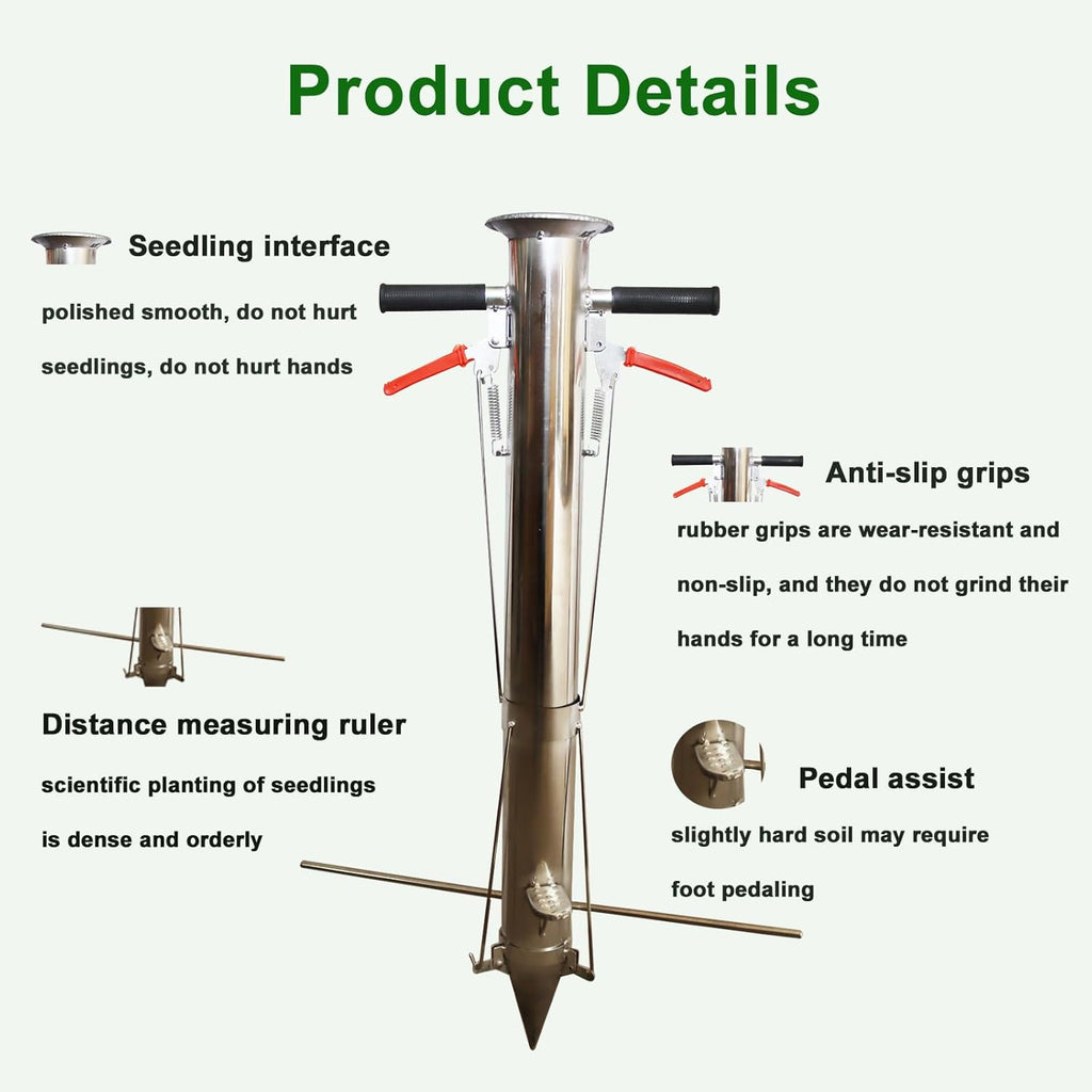 Seedling Transplanting Bulb Planter Tool Long Handle, Vegetable Young Plant Manual Plant Transplanter, Double Handle Stainless Steel Planting Garden Tools with Pedal for Garden, Greenhouse