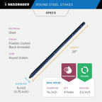 Sandbaggy Round Steel Concrete Form Stakes with Nail Holes - Rust Resistant Coating - Removable, Reusable (200, 3/4 in X 18 in)