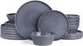 Famiware Annecy Dinner Plates and Bowls Sets, Stoneware Dinnerware Sets, Dishes Set for 6, 18 Pieces Handmade Dishware Set - Microwave & Dishwasher Safe, Double Reactive Glaze Tableware, Misty-Blue