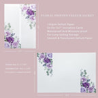 PONATIA 50 PCS Purple Vellum Jackets for 5x7 Invitation Cards- 135GSM Lilac Floral Printed Vellum Sleeves, Quinceanera Wedding Invitation Cards Wraps, Transparent Christmas Gift Cards Jackets