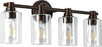 Bathroom Light Fixtures Wall Sconce Light with Clear Glass Oil Rubbed Bronze 4 Lights Bathroom Lighting Over Mirror Vanity Lights for Living Room,Bedroom,Restroom,Hallway E26 Base