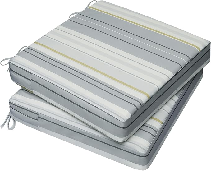 AAAAAcessories Outdoor Seat Cushions for Chairs, Waterproof, Fade-Resistant, 20" x 20" x 3", Patio Furniture Replacement Cushions, Set of 2, Ash Blue Harbor Stripe