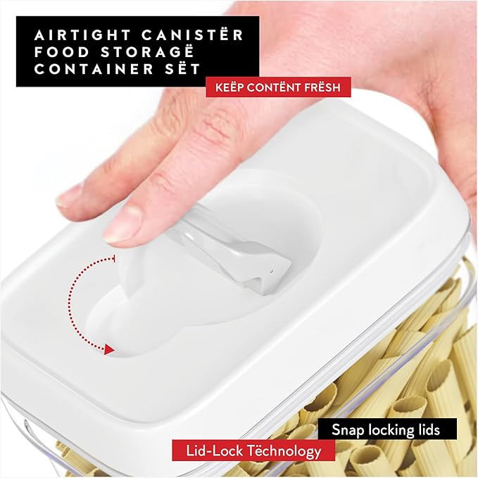 DWËLLZA KITCHEN Airtight Food Storage Containers for Pantry With White Lids – 6 Pack - Clear Air Tight Kitchen Containers Pantry Organization and Storage - BPA-Free Plastic - Keeps Food Fresh & Dry