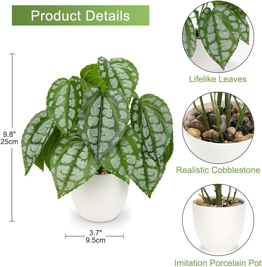 Fake Plants Small Faux Potted Plant 9.8 Inches Fake Piper Sylvaticum with Pot Artificial Plants Indoor for Home Decor Bedroom Aesthetic Bathroom Shelf Living Room Office Kitchen Table Decoration