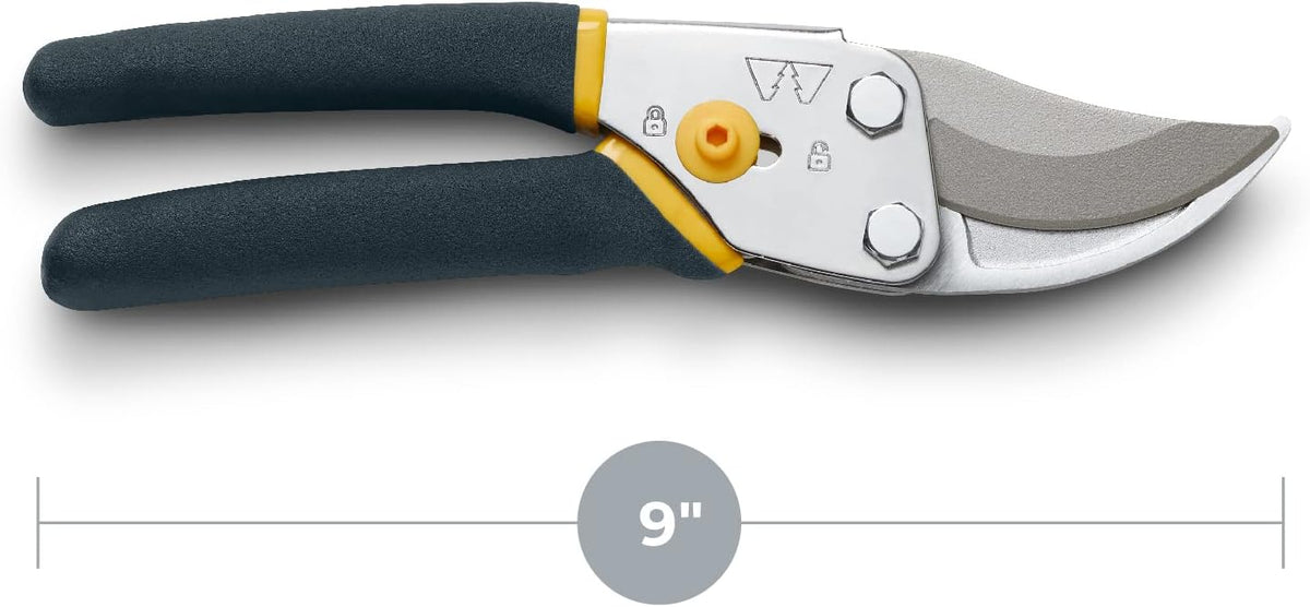 Woodland Tools Co. Bypass Pruning Shears for Gardening – 5/8" Cut Capacity, High Carbon Steel Blade with Non-Stick Coating, Soft Grip, Steel Handle, Hand Pruner for Plants, Flowers, and Shrubs