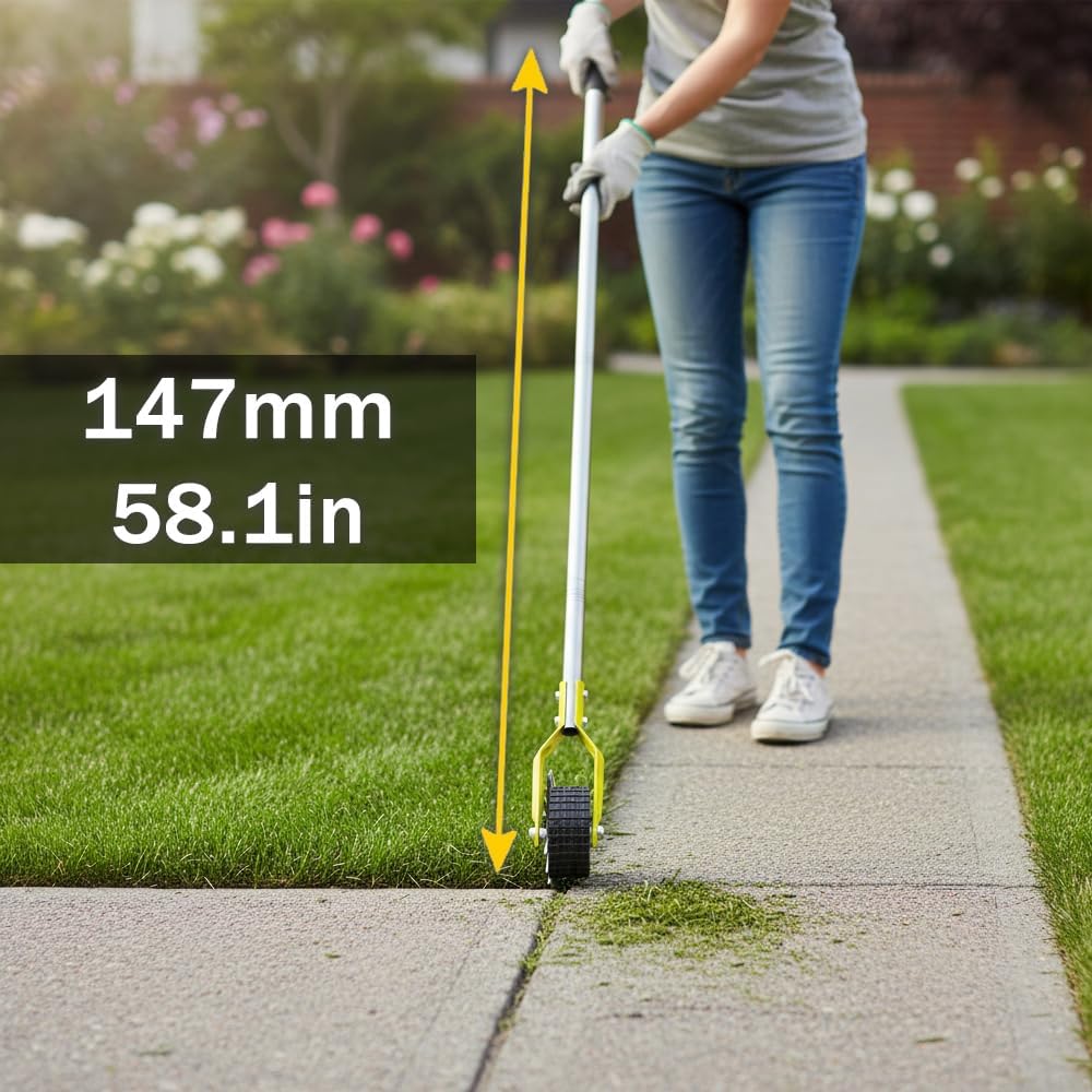 58-Inch Manual Edger Lawn Tool, Wheel Rotary Edger with Adjustable 4-Section Stainless Steel Handle & Cushion Grip, Rust-Resistant for Sidewalk, Driveway, Garden, Landscaping