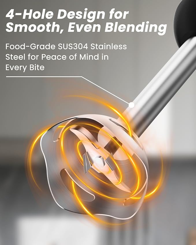 Immersion Blender Handheld 1000W, 3 in 1 Stick Hand Blenders for Kitchen with 20 Variable Speeds & Turbo, 304 Stainless Steel with Electric Whisk & Milk Frother Attachments for Soup, Puree & Emulsion