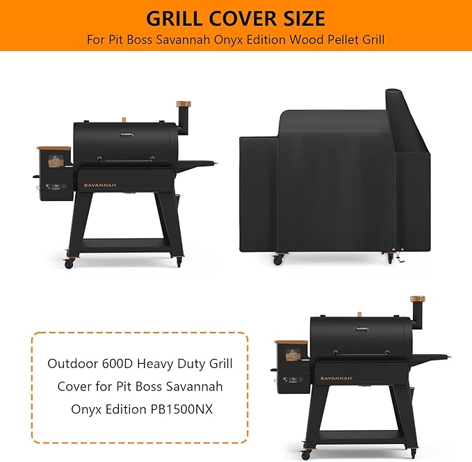Grill Cover for Pit Boss Savannah Onyx Edition Pellet Grill,All-Weather Outdoor Heavy Duty 600D Waterproof Pitboss PB1500NX Smoker Cover for Pit Boss Savannah Onyx 1500 Pellet Grill,Black