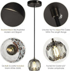 Modern Pendant Light Fixture, Prism Crystal Small Pendant Light for Kitchen Island, Black Crystal Single Pendant Lighting for Dining Room Bedroom