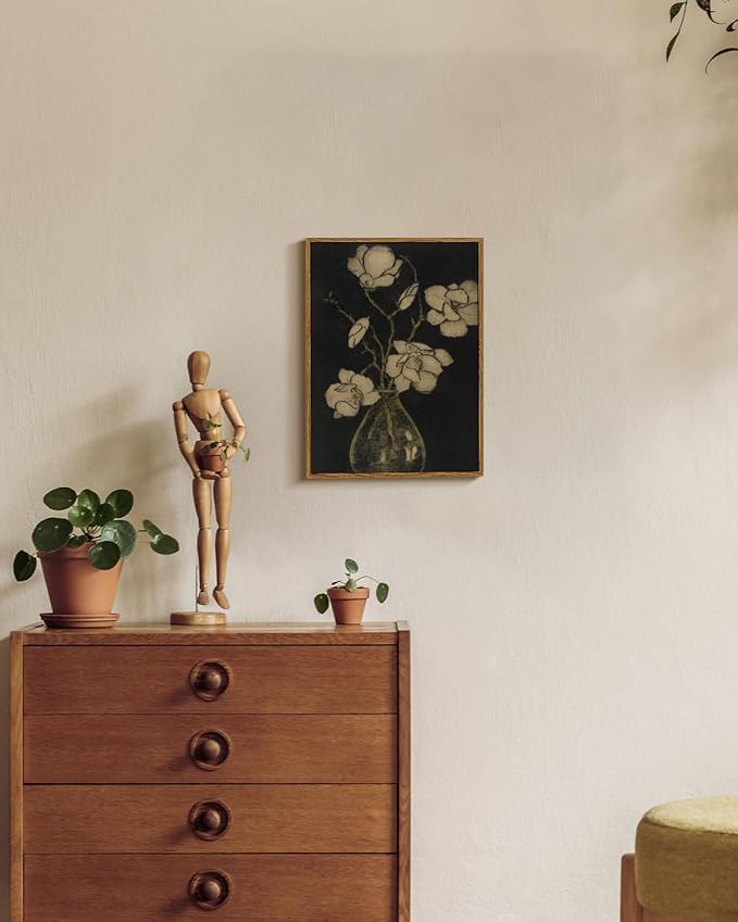 InSimSea Framed Wall Art for Living Room Vintage Floral Wall Art Minimalist Black and White Flower Vase Artwork Farmhouse Decor Prints Aesthetic Home Décor for Bathroom, Bedroom, Office 12x16In