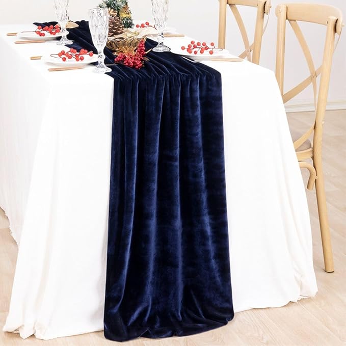 MLMC Navy Blue Velvet Table Runner 10ft Luxury Deep Blue Velvet Fall Table Runner 20x120 Inches for Wedding Reception Party Birthday Events Decor