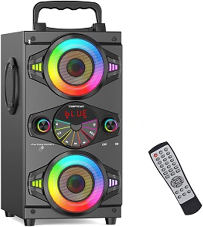 Portable Bluetooth Speakers 60W Big Powerful Wireless Loud Stereo Bass Sound Boombox Home Party Speaker with Subwoofer, FM Radio, LED Colorful Lights