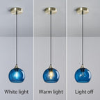 Blue Glass Pendant Lights Kitchen Island Lighting Globe Pendant Light Fixtures Modern Pendant Lighting for Kitchen Island Bedroom Living Dining Room Light Fixture(5.9in, 3-Pack)