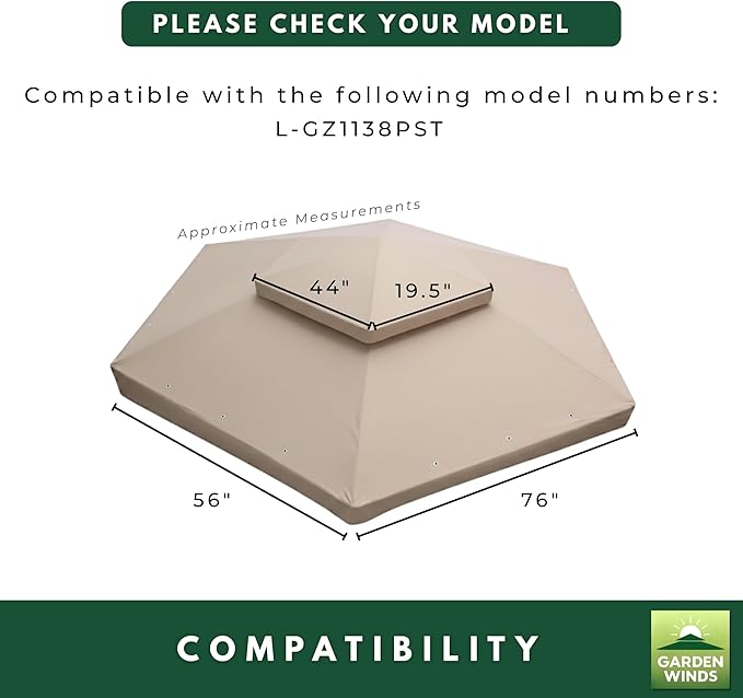 Garden Winds Durable 350 Replacement Canopy Top Compatible with Manhattan 10’ x 12’ Gazebo Model L-GZ1138PST - Beige