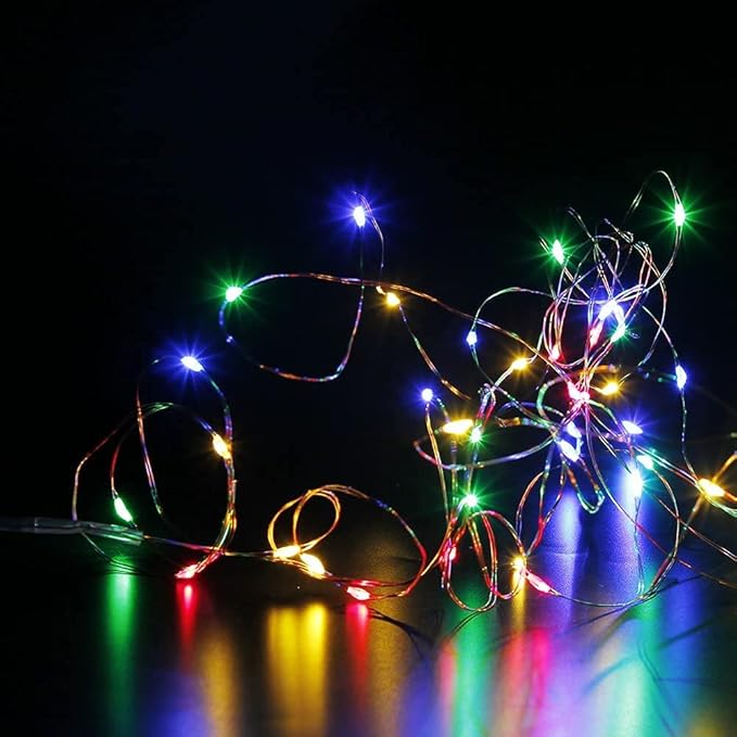 CYLAPEX 12 Pack Multicolor Fairy Lights String Battery Operated Fairy Lights Firefly Lights Micro LED Starry String Lights on 3.3ft/1m Silvery Copper Wire for DIY Christmas Decoration Costume Wedding