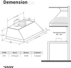 CHETTO C Stainless Steel Range Hood Cover with Quiet Vent Hood Insert Custom Handcrafted Metal Kitchen Fan with Towel Rack LED Light 36"W x24"D x36"H Brushed Stainless Steel Wall Mount