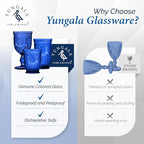 Yungala Cobalt Blue Wine Glasses Set of 6 Blue Goblets - Handcrafted Vintage Glassware with Sunflower Motif, Dishwasher Safe Cobalt Blue Glassware