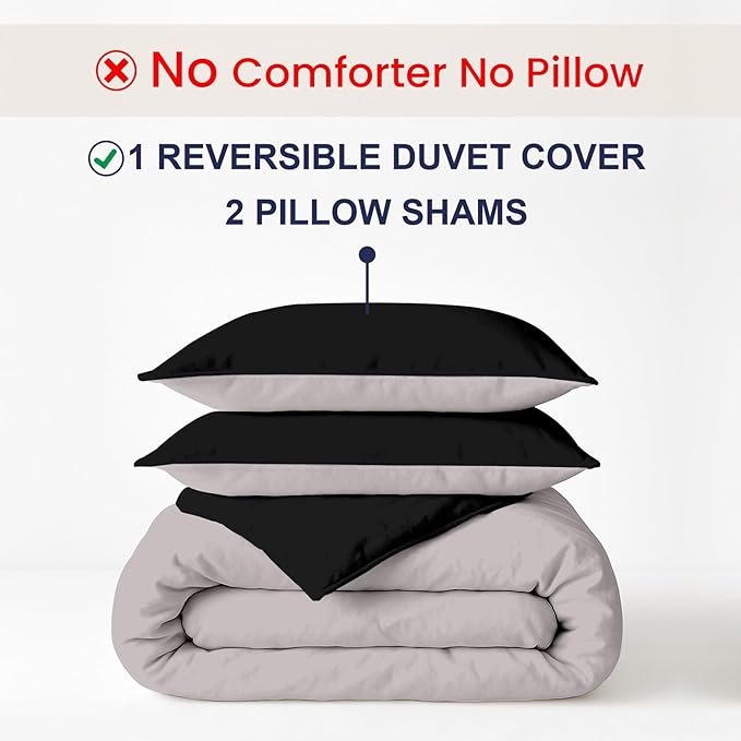 Kotton Culture 3 Pc Twin Size Duvet Cover Set- 100% Egyptian Cotton Sateen 600 TC Ultra Soft Premium Durable Comforter Cover Zipper Closure & Corner Ties (Night's Shadow, Twin/Twin XL 68" X 90")