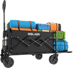 Golabs Collapsible Wagon Cart Max 350lb Load & Expandable Storage 100L, Double Bearing Design for Flexible Steering, Foldable Heavy Duty Garden Cart with 2 Cup Holders for Groceries, Garden & Camping