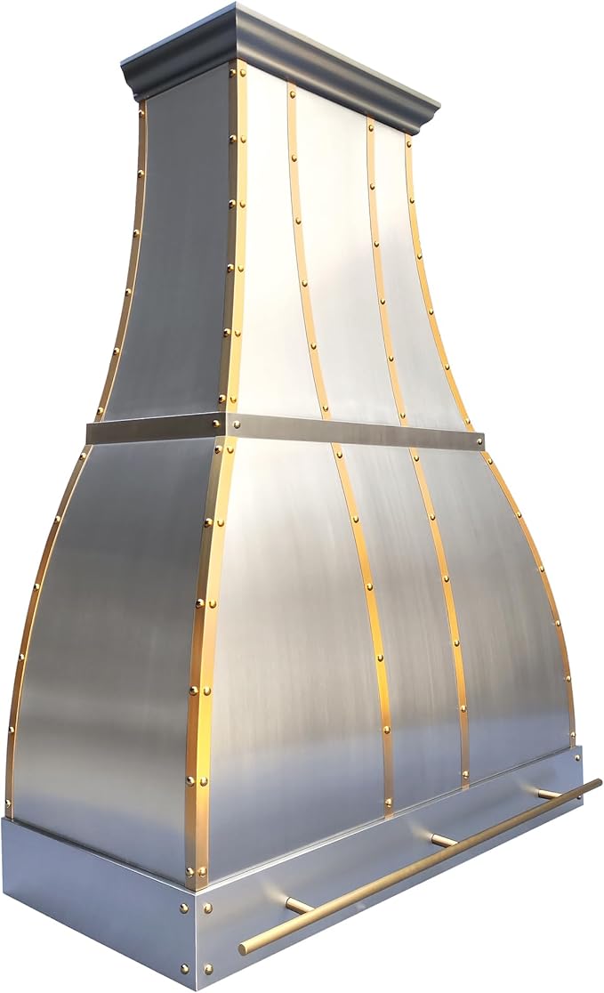 CHETTO C Stainless Steel Range Hood Cover with Quiet Vent Hood Insert Custom Handcrafted Metal Kitchen Fan with Towel Rack LED Light 42"W x21"D x30"H Brushed Stainless Steel Wall Mount