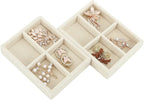 DesignSter Small Jewelry Tray-Ring Organizer 2PCS Premium Velvet Rings Earrings Display Tray Storage Insert Holder for Jewelry Box, Drawer, Dresser (4 Grids, Beige)