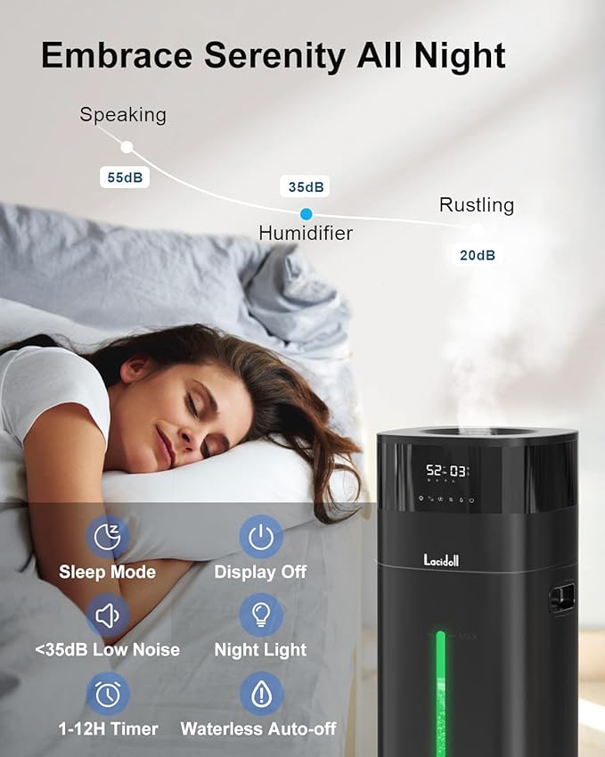 Humidifier Large Room 5.3Gal/20L Cool and Warm Mist Humidifiers for Home 2000 sq ft, Whole House Humidifiers with Diffuser Extended Tube, Air Humidifier for Bedroom Nursery Baby Plants, Black