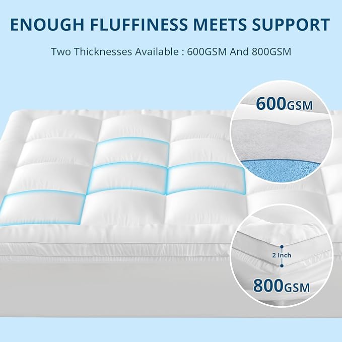 YUGYVOB Mattress Pad Extra Thick, Cooling, and Breathable Twin XL Mattress Topper 8-21" Deep Pocket Soft Down Alternative Fill