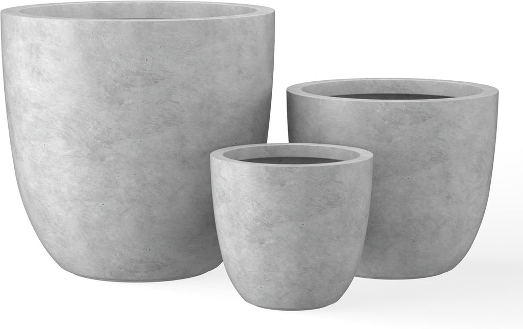 Kante 18",14",10" Dia Concrete Round Planters (Set of 3), Outdoor Indoor Large Planter Pots with Drainage Hole and Rubber Plug for Home Patio Garden, Natural Concrete