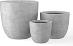 Kante 18",14",10" Dia Concrete Round Planters (Set of 3), Outdoor Indoor Large Planter Pots with Drainage Hole and Rubber Plug for Home Patio Garden, Natural Concrete