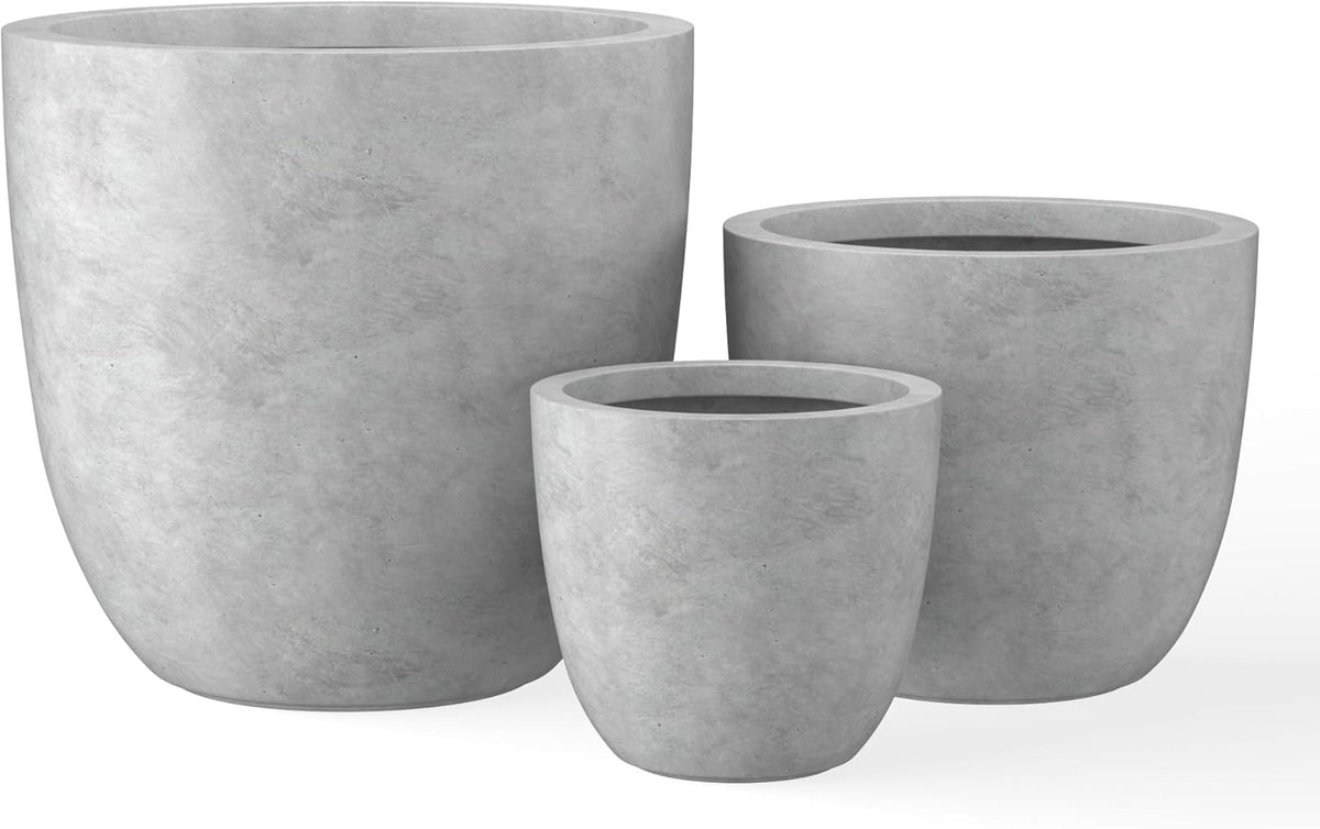 Kante 18",14",10" Dia Concrete Round Planters (Set of 3), Outdoor Indoor Large Planter Pots with Drainage Hole and Rubber Plug for Home Patio Garden, Natural Concrete