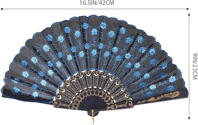 QIRMIZI 10 Pack Fabric Folding Handheld Fans, Perfect for Weddings, Parties, and Dancing,Light Blue