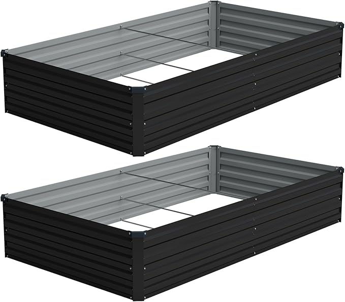 Vengarus 8x4x1FT (2 Pack) Galvanized Raised Garden Bed Kit, Outdoor Metal Planter Box for Vegetables, Rectangular Steel Container, Easy Assembly (Black)