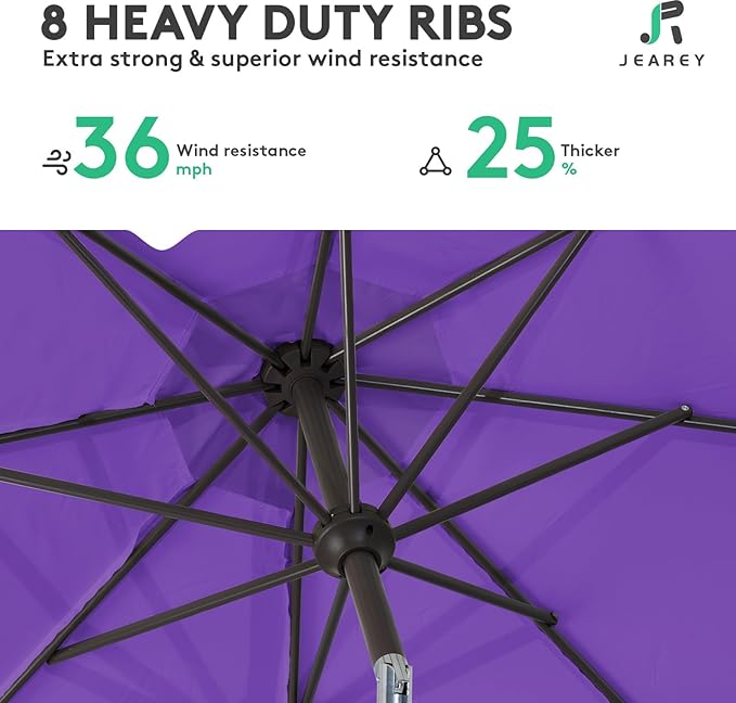 JEAREY 10FT Outdoor Patio Umbrella Outdoor Table Umbrella with Push Button Tilt and Crank, Market Umbrella 8 Sturdy Ribs UV Protection Waterproof for Pool, Garden (Dark Purple)