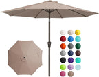 JEAREY 9FT Outdoor Patio Umbrella Outdoor Table Umbrella with Push Button Tilt and Crank, Market Umbrella 8 Sturdy Ribs UV Protection Waterproof for Pool, Garden (Tan)