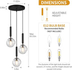Mid Century Globe Pendant Light with Clear Glass for Kitchen Island Modern Balck Finish Hanging Light Fixture Retro Round Pendant Lighting for Living Room Bedroom Entryway(3 Lights)