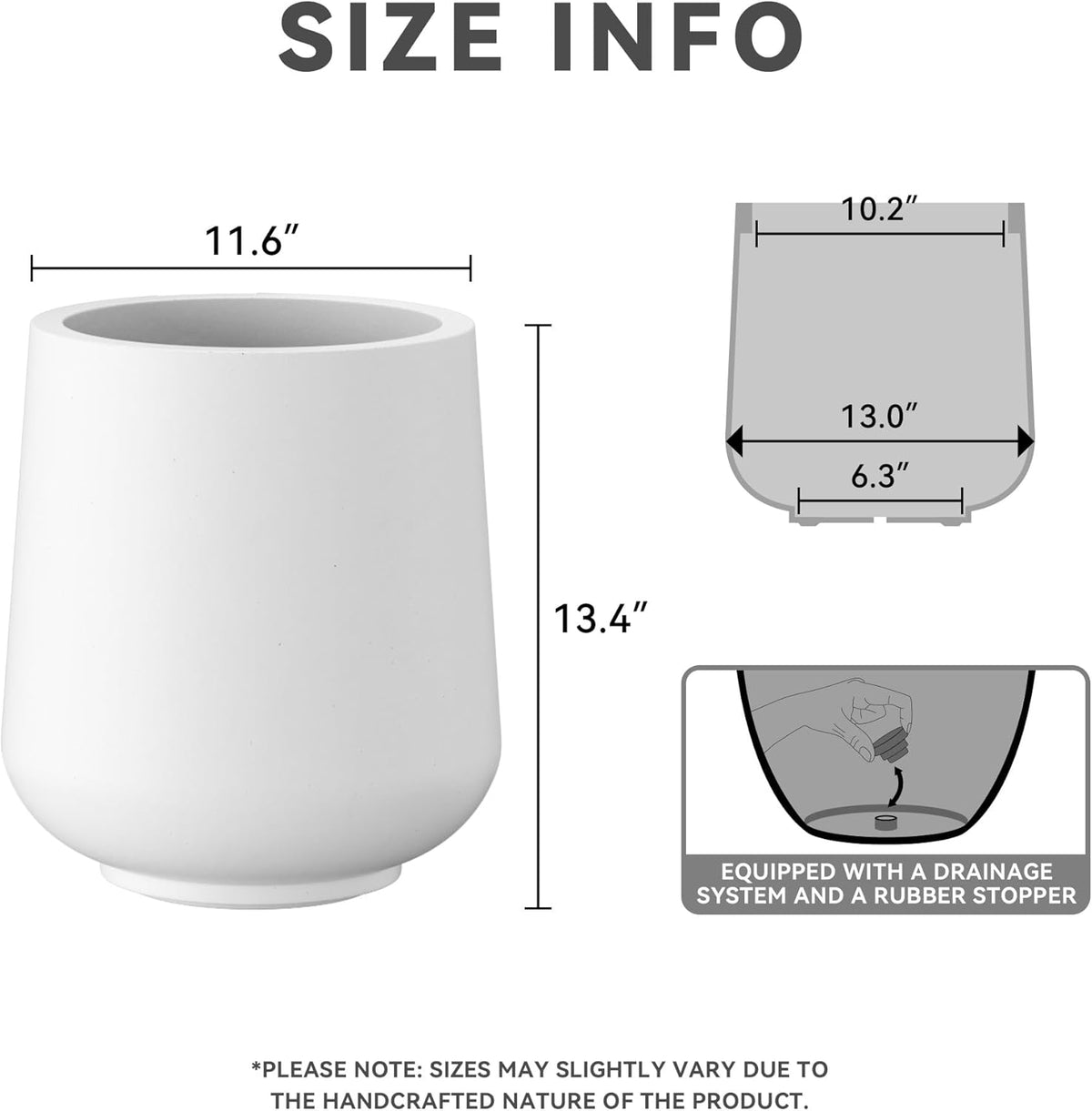 Kante 11.6" Dia Round Concrete Planter, Outdoor Indoor Large Plant Pots Containers with Drainage Hole and Rubber Plug for Home Garden Patio, Pure White