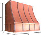 CT Copper Tailor Sloped Copper Vent Hood Wall Mount,48'' W,39''H, 1150 CFM Exhaust Fan,Stainless Steel Vent,LED Light,Dishwasher-Safe Baffle Filters,VH8TR1