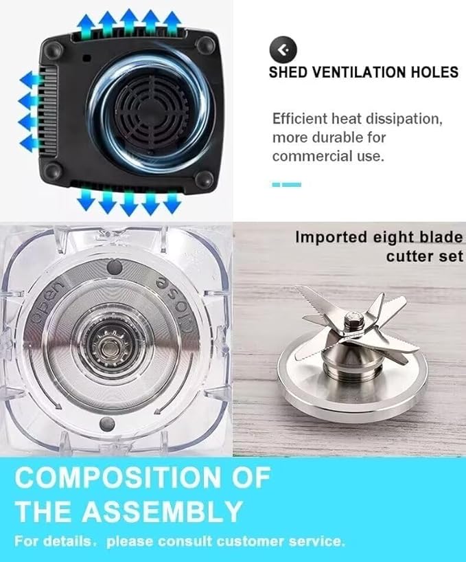 Professional High Speed Blender for Shakes and Smoothies,Home Commercial Countertop Food Processor,2500W 9525 Pure Copper Motor,Double Bearing Blades