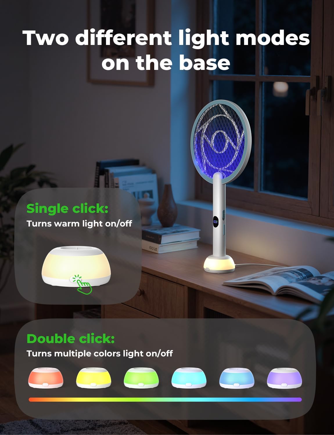 YISSVIC Electric Fly Swatter Bug Zapper Racket 4000V LED Screen Dual Modes Fly Zapper Rechargeable for Indoor Home Office Backyard Patio Camping