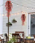 RECUTMS Artificial Hanging Fern Lighted with 30 LED Fake Hanging Ivy Vines Plastic Faux Greenery Plants for Home Wall Bedroom Garden Wedding Outside Decor Pack of 4 (Red)