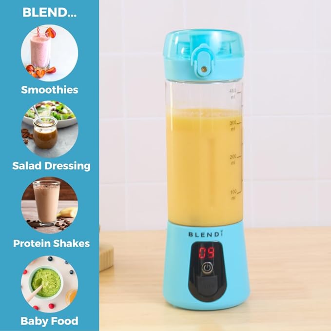 BLENDi Lite Portable Blender (17oz) – USB Rechargeable, Powerful 70W Motor for Smoothies, Protein Shakes & More – Compact, Travel-Friendly & BPA-Free (Turquoise)