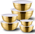 6 Piece Gold Mixing Bowls Set With Lids for Kitchen - Stainless Steel Ideal for Baking, Prepping, Cooking and Serving Food - Nesting Metal Bowls for Space Saving Storage