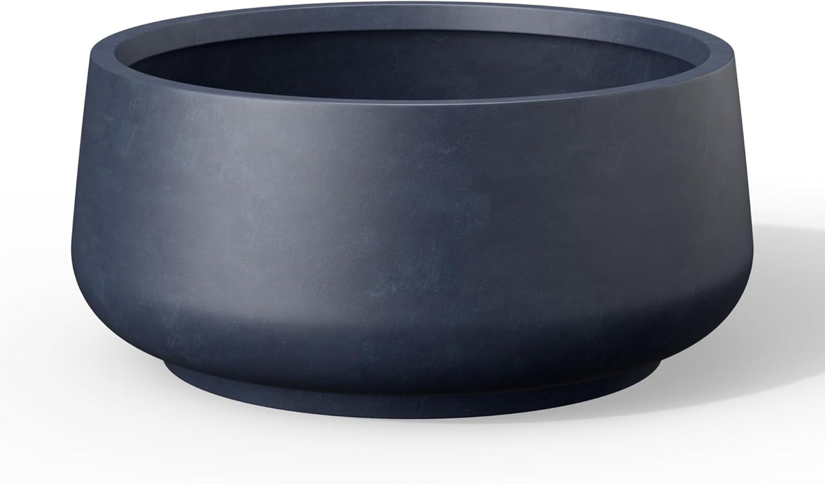 Kante 16.1" Dia Round Curvy Concrete Planter, Large Plant Pots with Drainage Hole and Rubber Plug for Indoor Outdoor Plants, Flower Pot for Home Garden Patio Porch, Charcoal