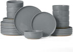 Famiware Milkyway Dinnerware Sets, 24 Piece Dish Set, Plates and Bowls Sets for 8, Dark Gray