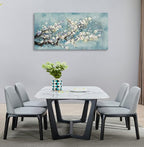 Flowers Wall Art Plum Blossom Canvas Art Botanical Floral Canvas Pictures Grey Blue Canvas Artwork for Bedroom Living Room Bathroom Kitchen Office Home Wall Decor Framed Ready to Hang 20" x 40"