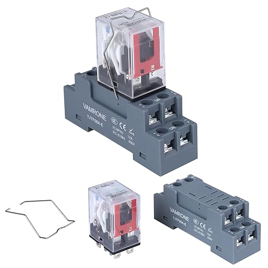 Electromagnetic Power Relay, 8-Pin 10 AMP 24V AC Relay Coil with Socket Base, LED Indicator, DPDT 2NO 2NC - MY4NJ 2PCS [Applicable for DIN Rail System]