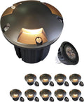 MALORY Brass Top Cover Landscape Well Lights,(5''H) 12V Low Voltage Outdoor In Ground Lights,Landscape Lighting for Pathway, Driveway and Garden (Three-Direction Turret, 10-Pack with Bulb)